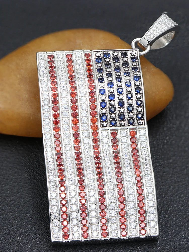 American Flag Pendant — 925 Silver