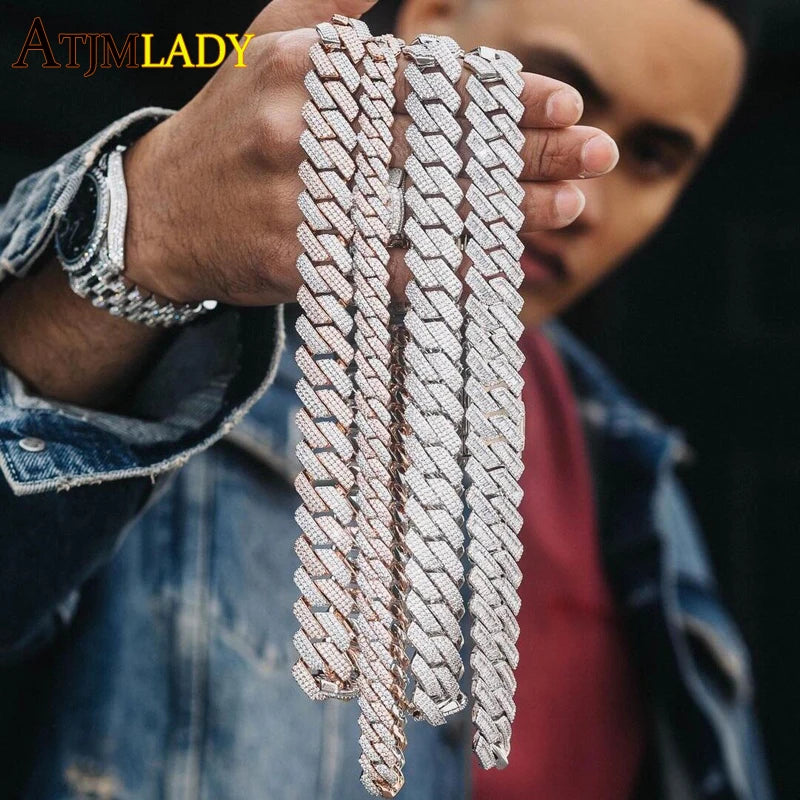 New 19mm Fashion CZ Miami Cuban Chain Heavy Necklace Two Tone Color Iced Out Bling Cubic Zirconia Necklaces Men Hip Hop