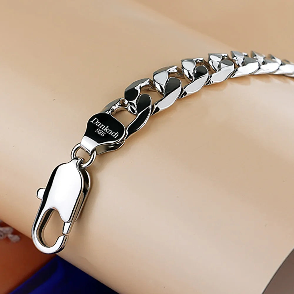 Cuban Chain Bracelet for Men — Silver-Tone, 12mm Width