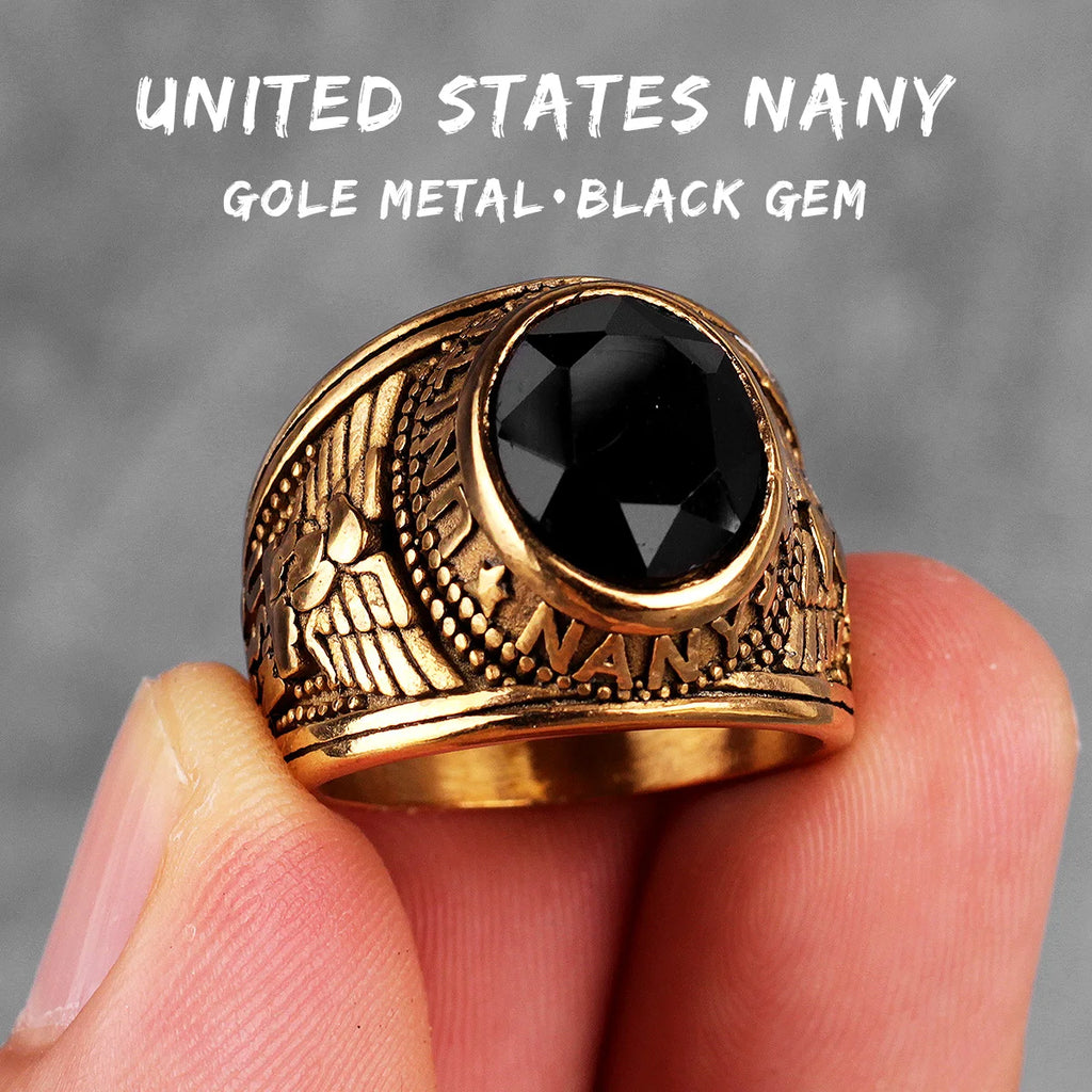 Stainless Steel Men Rings Rhinestone United States Punk Rock Hip Hop For Biker Male Boyfriend Jewelry Creativity Gift Wholesale