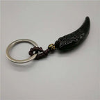 Obsidian Wolf Head Keychain — Stainless Steel