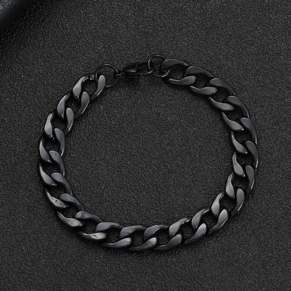 Black Chain Necklace Bracelet Set 8mm — Stainless Steel