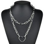 Silver-Tone Layered Lock Chain Choker Necklace