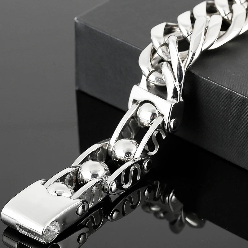 Massive Man Bracelet On Hand Wrist Accessories Polished Stainless Steel Iron Jewelry Bracelets Male Engravable Mannen