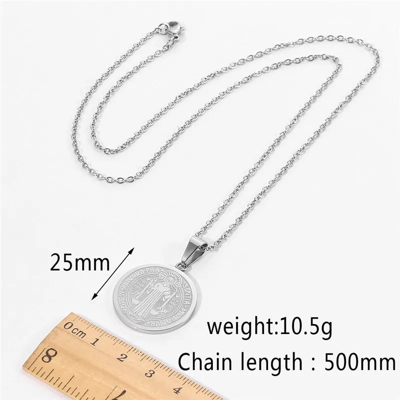 Saint Benedict Medal Cross Necklace — Two-Tone Stainless Steel