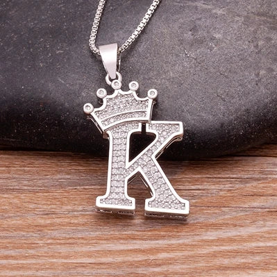 Nidin Luxury A-Z Crown Alphabet Pendant Chain Necklace Punk Style Lucky Initial Name Jewelry Fine Party Wedding