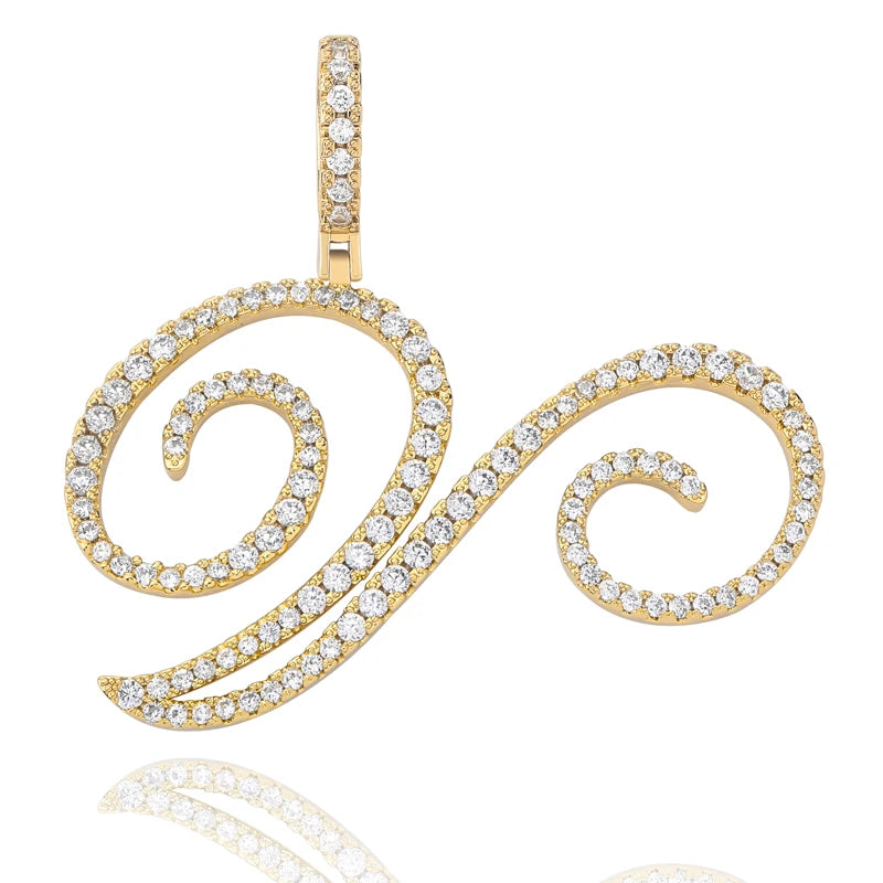 TOPGRILLZ New A-Z Cursive Letters Name Pendant&Necklace Iced Out Cubic Zircon Gold Silver Color Charm  Hip Hop Jewelry