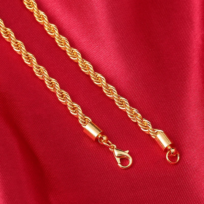 2024 Hot Sale Retail Long Gold-Color Man Necklace 4mm 16,18,20,22,24,26,28,30 Inch Twist Rope Chain Jewelry Accesory