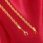 2024 Hot Sale Retail Long Gold-Color Man Necklace 4mm 16,18,20,22,24,26,28,30 Inch Twist Rope Chain Jewelry Accesory