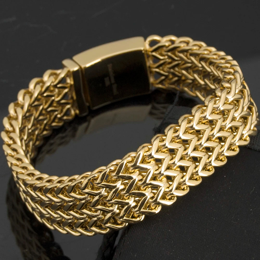 Luxury Yellow Gold Color Bracelet For Men 18MM Wide Stainless Steel Men's Chain Bracelets Metal Jewelry Gifts For