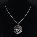 Viking Compass Helm Rune Amulet Necklace Silver Color Stainless Steel Symbol of Protection Necklace Pagan Jewelry