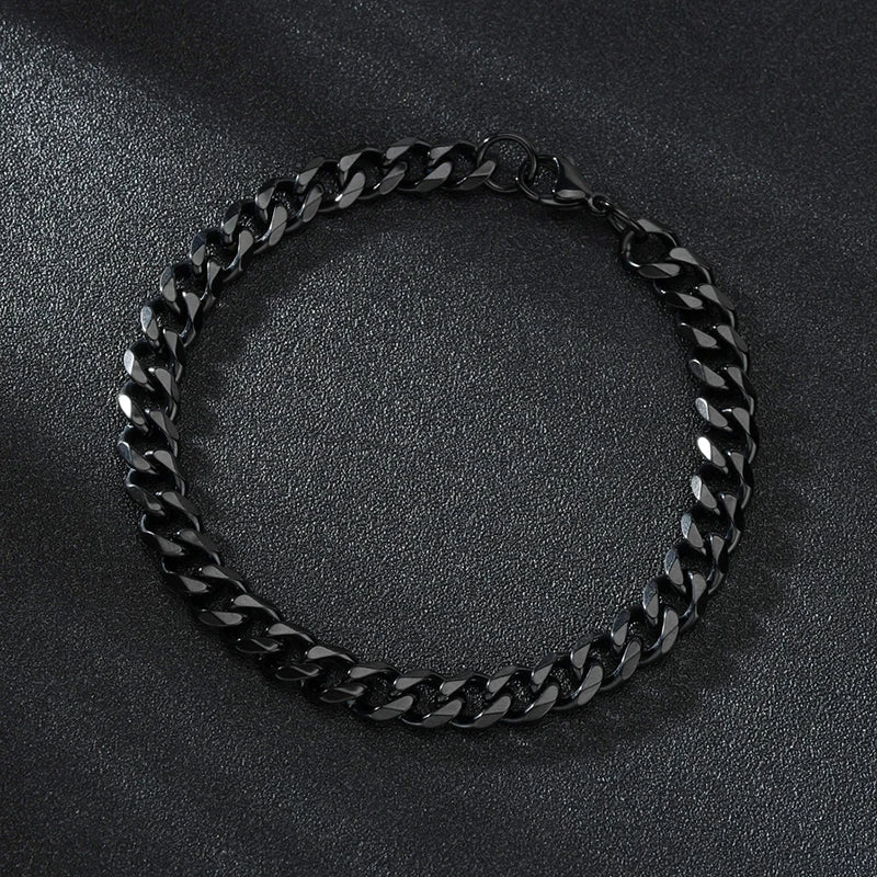 Sifisrri Punk Men 3/5/7mm Stainless Steel Curb Cuban Link Chain Bracelets Gold Color Solid Chains Unisex Wrist Jewelry Gift