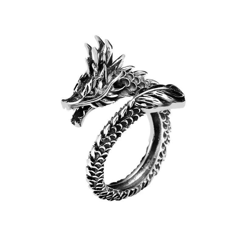 Ring for Women Girls Dragon Snake Fashion Men Jewelry Vintage Ancient Silver Color Punk Hip Hop Adjustable Locomotive
