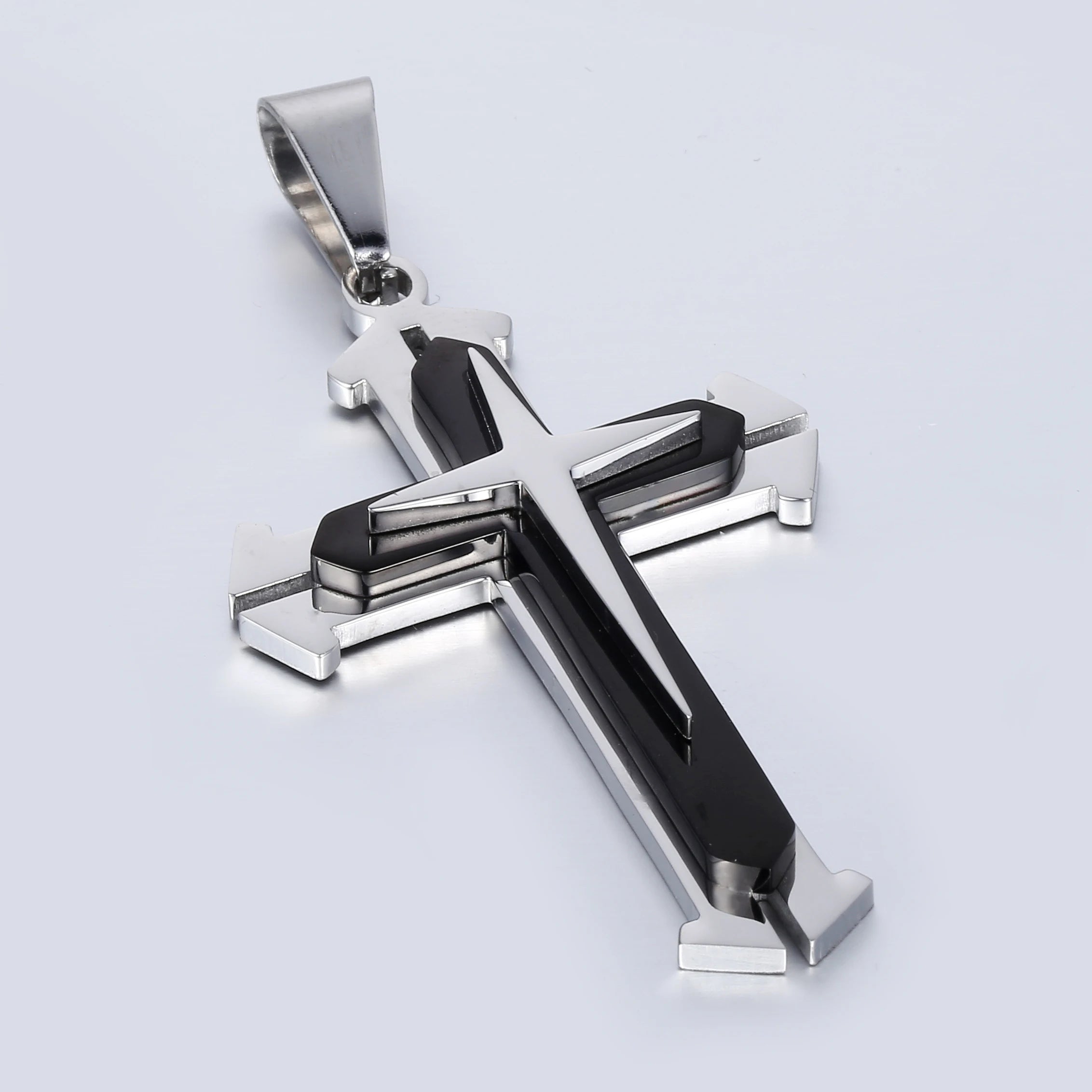 Dropshipping Cross Pendant Necklaces For Men Black Gold Color Silver Color Stainless Steel Charm Chain Male Hip Hop Jewelry KP52