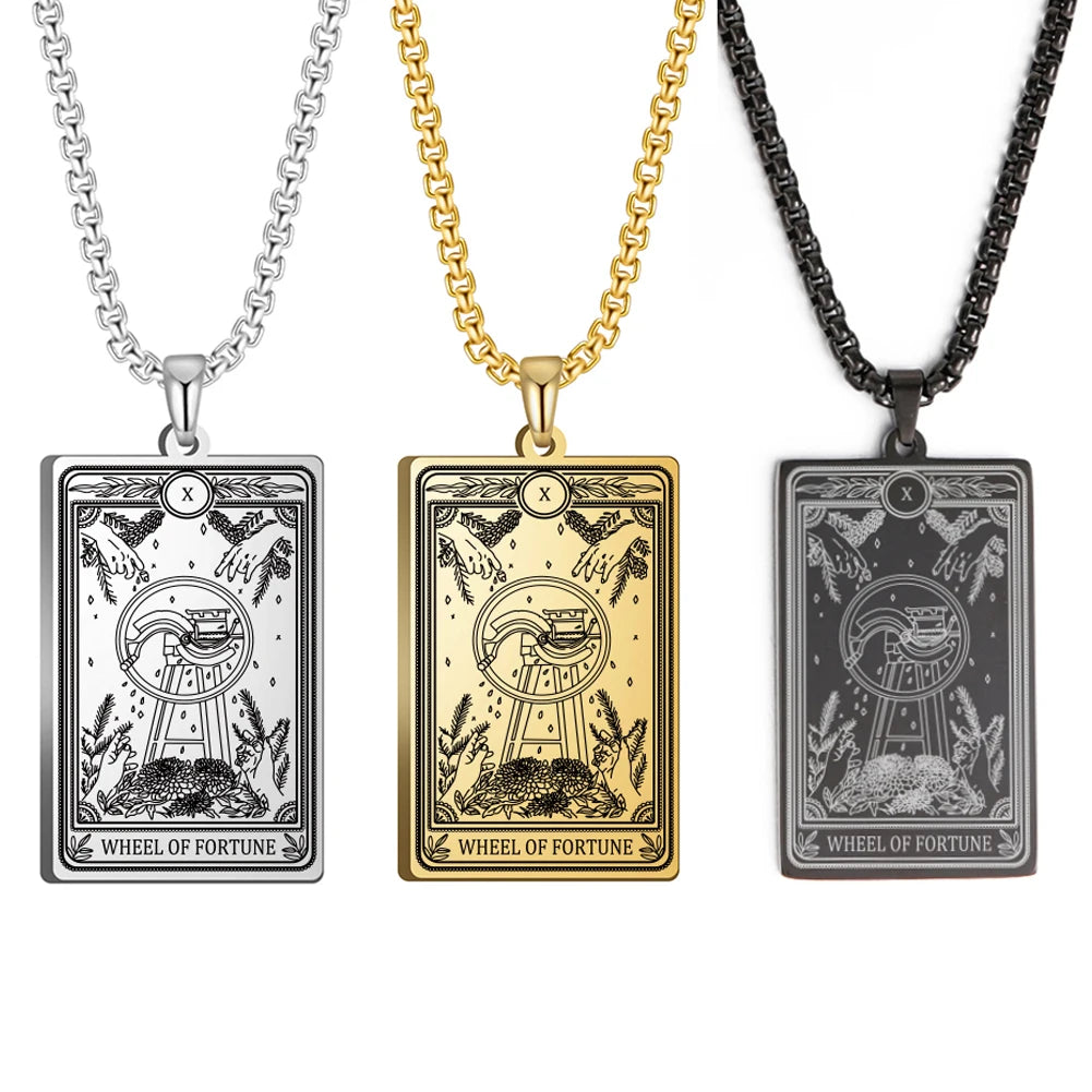 Dawapara Skeleton Tarot Necklace Amulet Marigold Tarot Card Major Arcana Necklaces Halloween Gift Stainless Steel