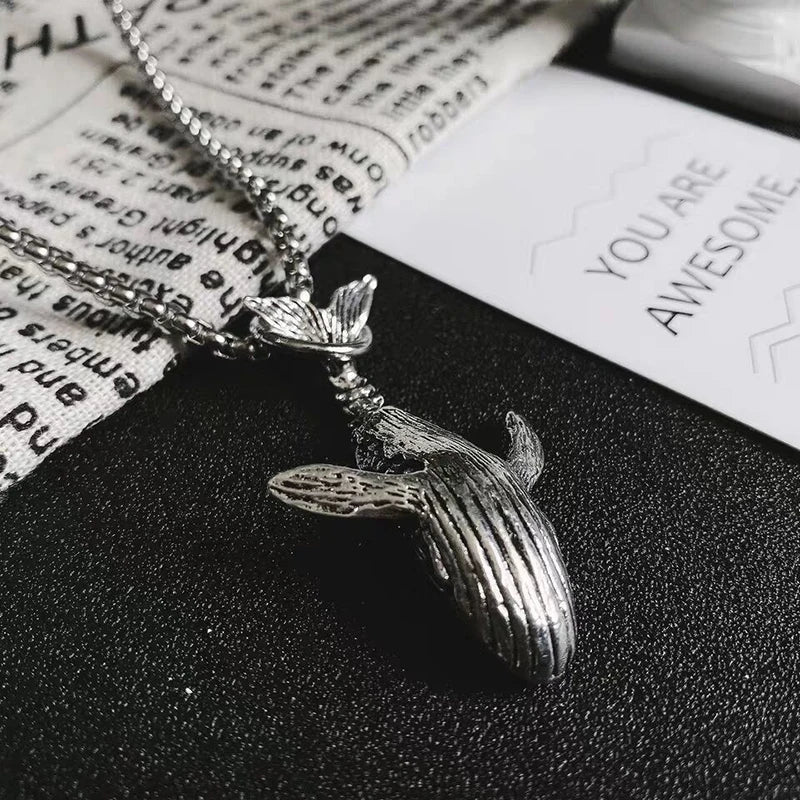 Charm Blue Whale Jumping Pendant Necklace Fashionable Men And Women Simple Necklace Sweater Chain Accessories Jewelry