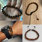 Natural Tiger Eye Stone Braided Beaded Bracelet, Adjustable