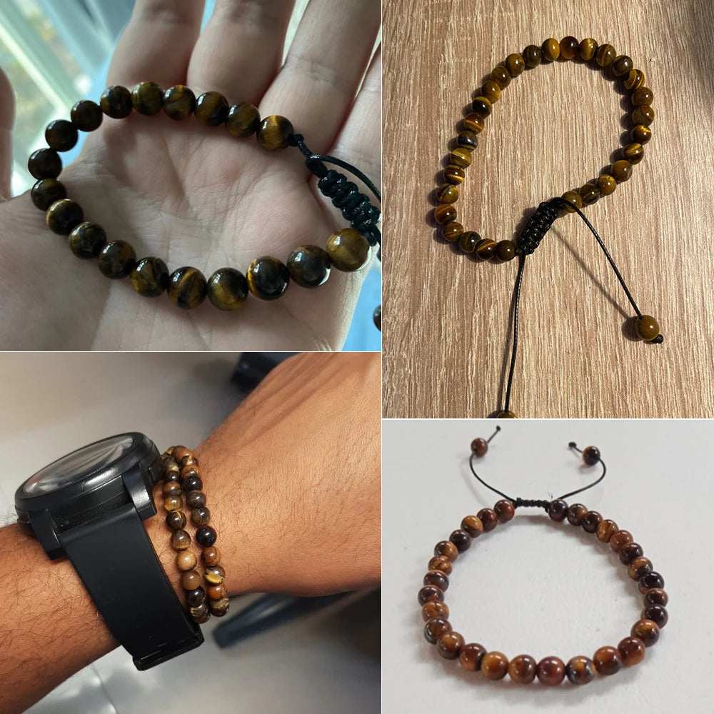 Natural Tiger Eye Stone Braided Beaded Bracelet, Adjustable