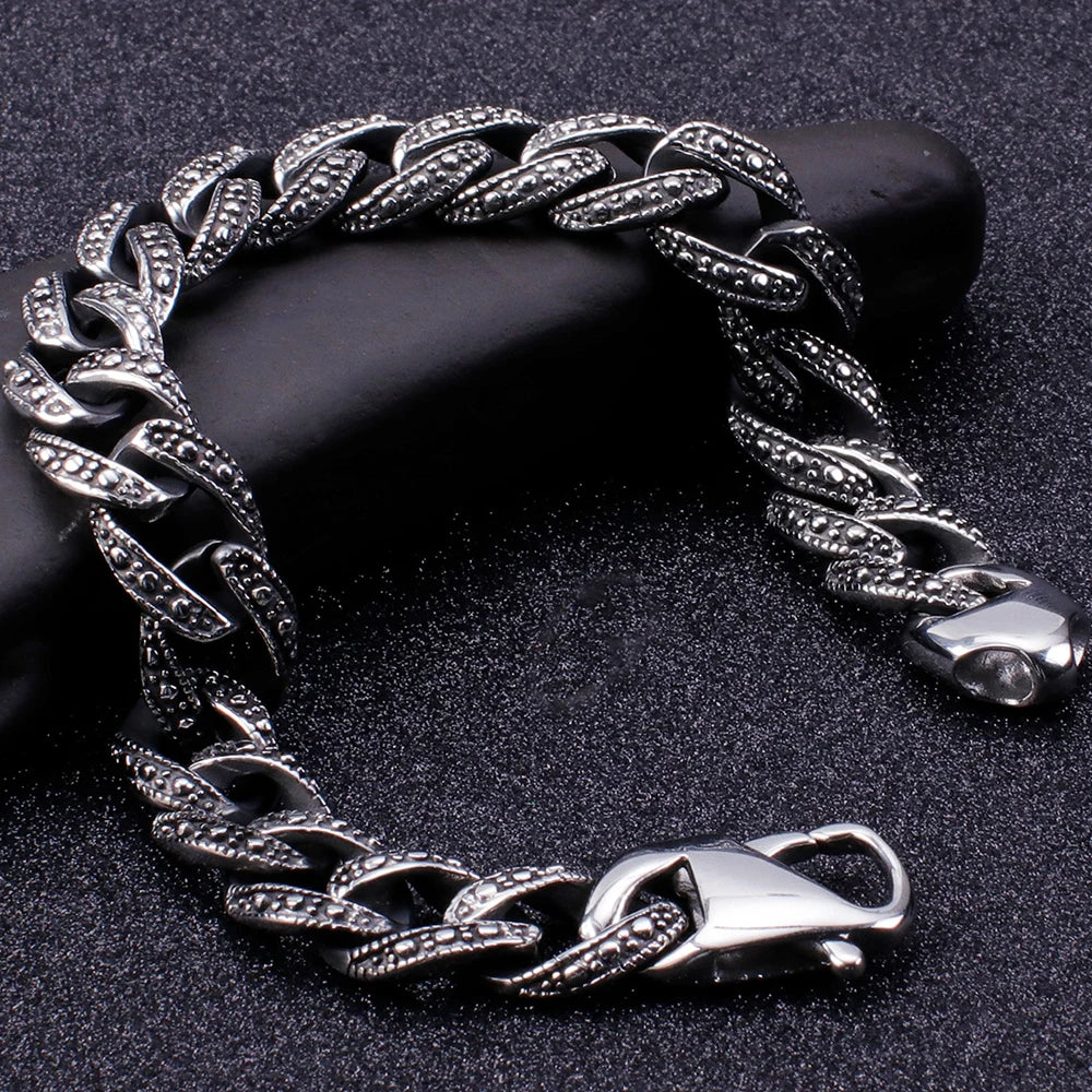 12MM 316L Stainless Steel Cuban Chain Bracelet Man Vintage Men's Bracelets Male Viking Jewelry Armband Boyfriend