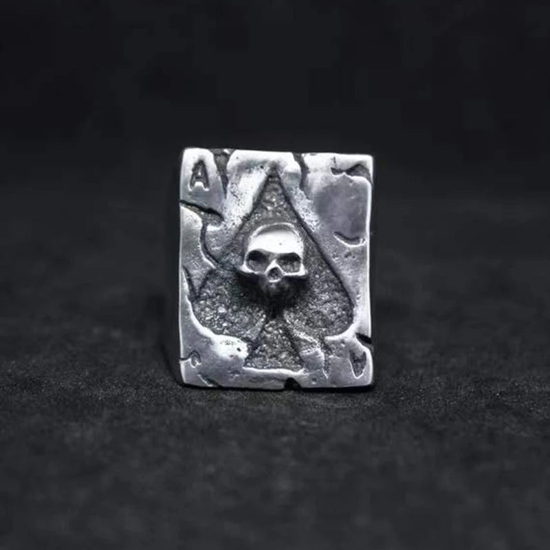 Free Shipping Punk Silver Color Ace of Spades Skull Ring 316L Stainless Steel Classic Poker Heart Letter A Rings OSR006