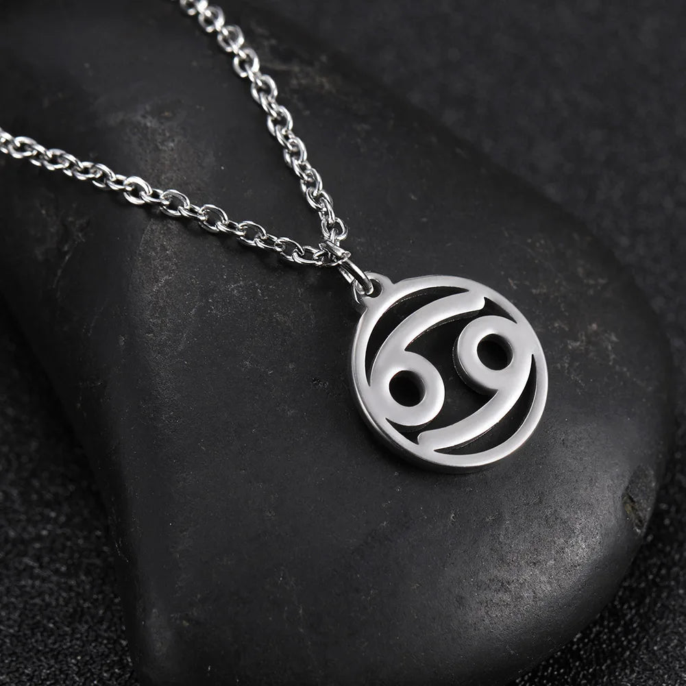 Lemegeton Zodiac Women's Necklace 12 Constellations Stainless Steel Pendant Choke Astrology Aries Leo Ring Jewelry Birthday Gift