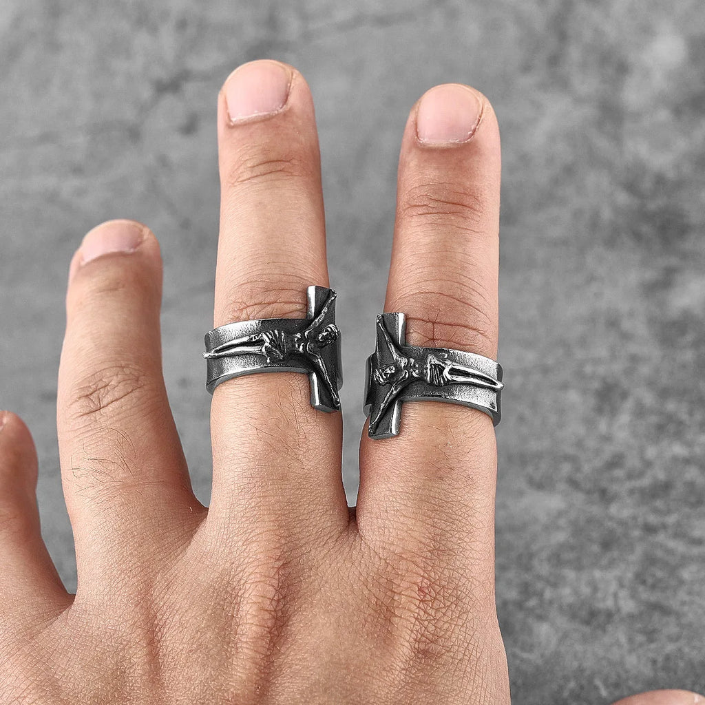 Jesus Cross Ring Good Friday Amulet for Men — Stainless Steel