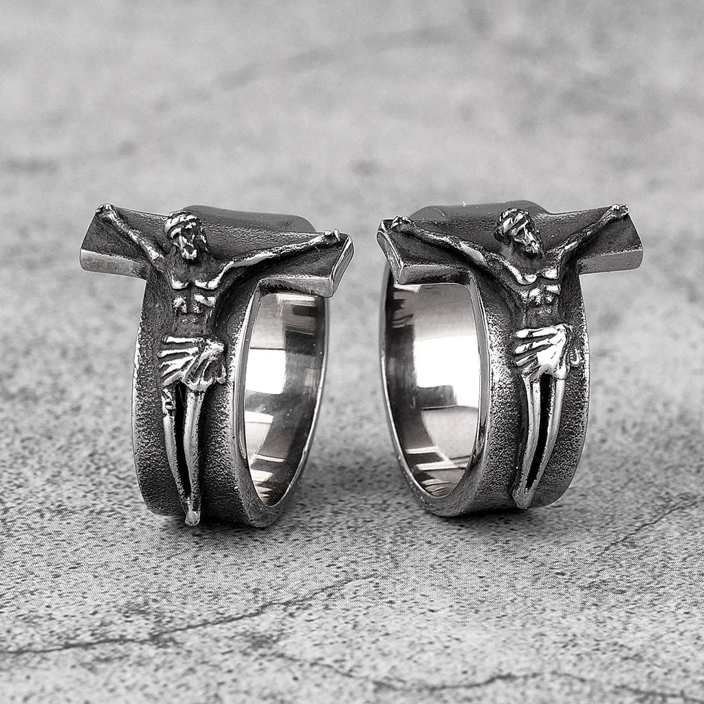 Jesus Cross Ring Good Friday Amulet for Men — Stainless Steel