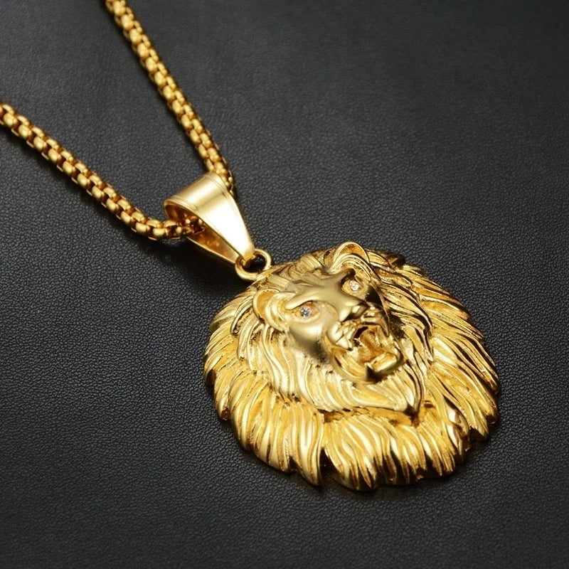 Iced Out Long Hair Lion Head Pendant