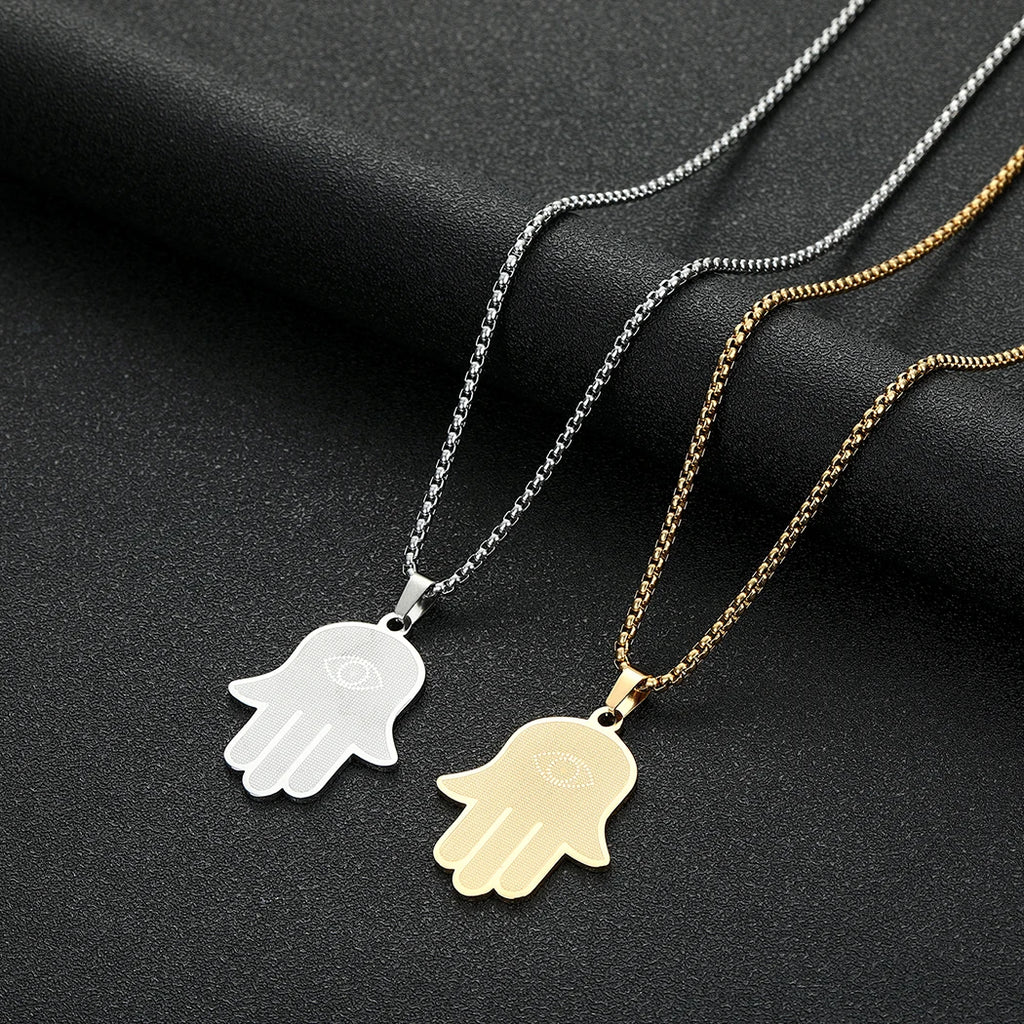 Hamsa Evil Eye Pendant Necklace — Stainless