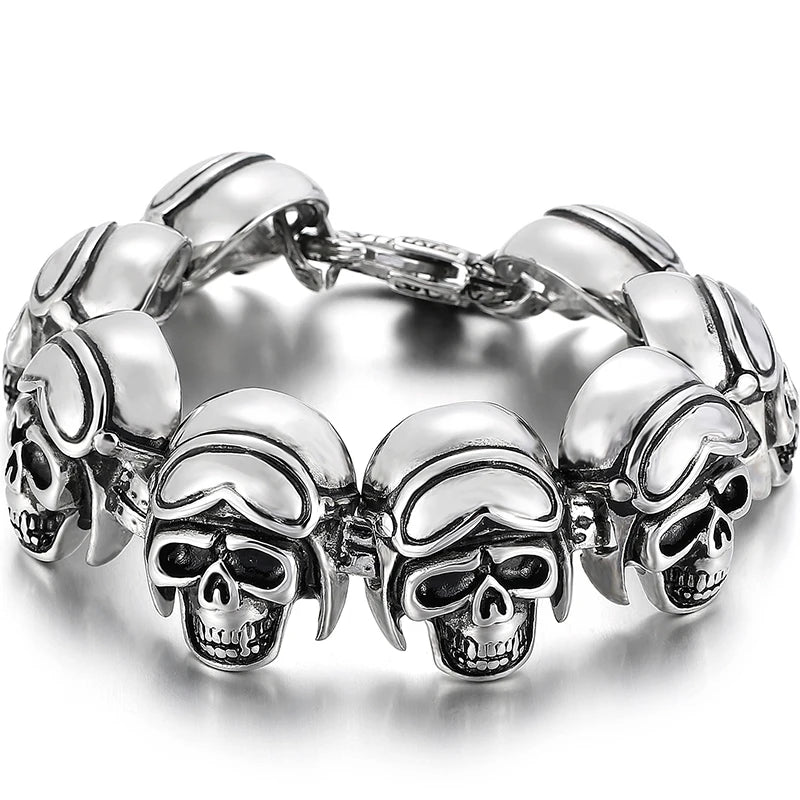 Steampunk Rock Skull Bracelet for Men In Waterproof Stainless Steel Skeleton Men's Bracelet Man Bike Jewelry Boys