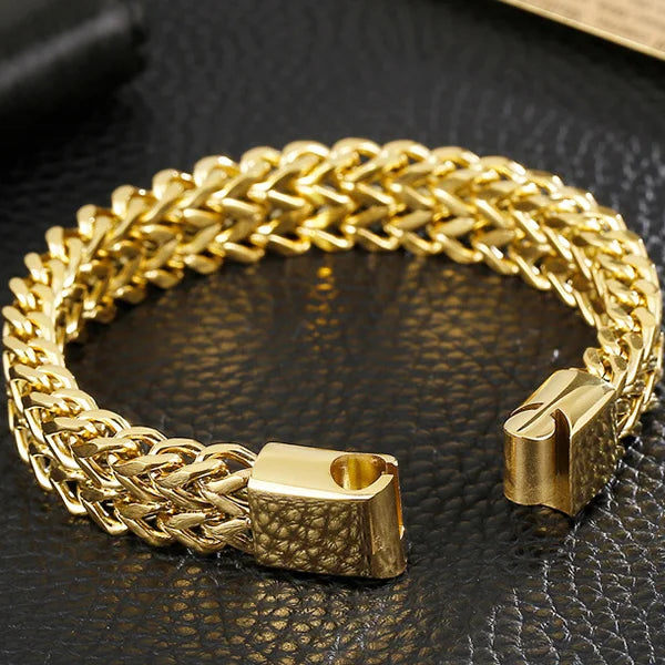 Mens 12MM Width Double Row Chain Wrist Bracelets 6 Color Stainless Steel Bracelet for Man Handles With Magnet Clasp