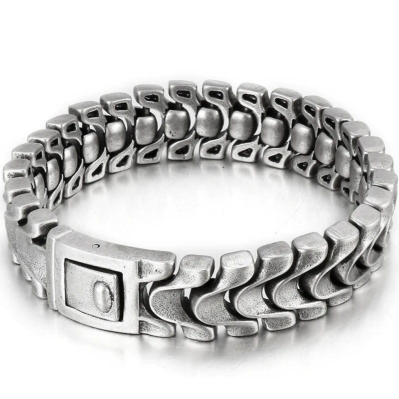 Men's Stainless Steel 16MM Keel Chain Bracelet For Man 8.46 Inches Vintage Old Silver Color Metal Jewellery Items