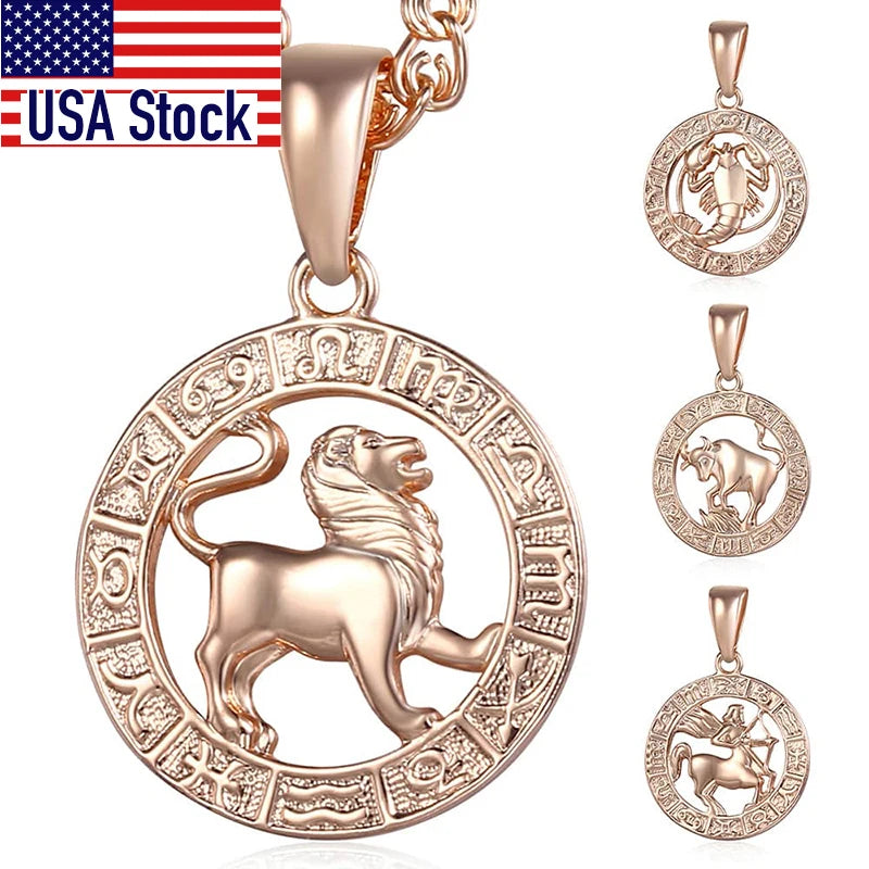 12 Zodiac Sign Constellations Pendant Necklace For Women Men 585 Rose Gold Color Necklace Birthday Gifts Drop Shipping