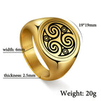 LIKGREAT Stainless Steel Rings for Men Triskele Triple Spiral Symbol Amulet Solomon Signet Ring Punk Occult Magic Pagan