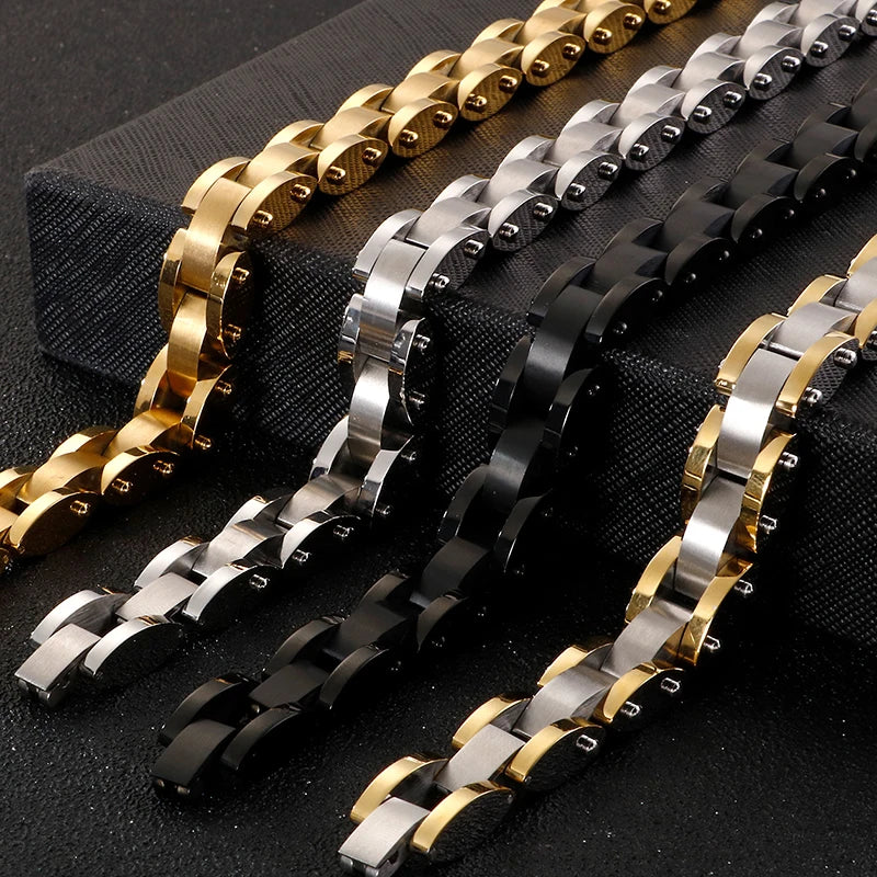 Gold Color Stainless Steel Men's Bracelets 11MM Chain Bracelet for Man Homme Men's Jewelry Best Friends Birthday Gifts