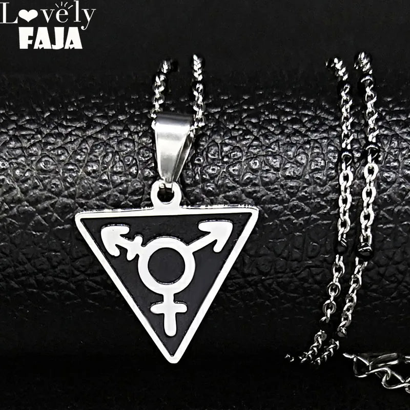 Steel Pendant Dark Enamel Transgender Symbol Triangle