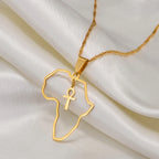 Egyptian Ankh Cross Africa Map Necklace — Stainless Steel