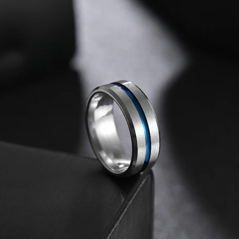 Letdiffery Hot Sale Groove Rings Black Blue Punk Stainless Steel Midi Rings For Men Charm Women Jewelry Dropshipping Wholesale
