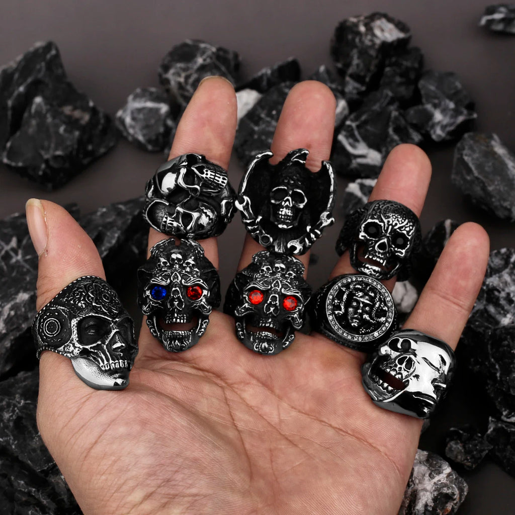 Skeleton Punk Men's Ring Rock Motorcycle Stainless Steel Ring Titanium Steel Casting Creative Gift
