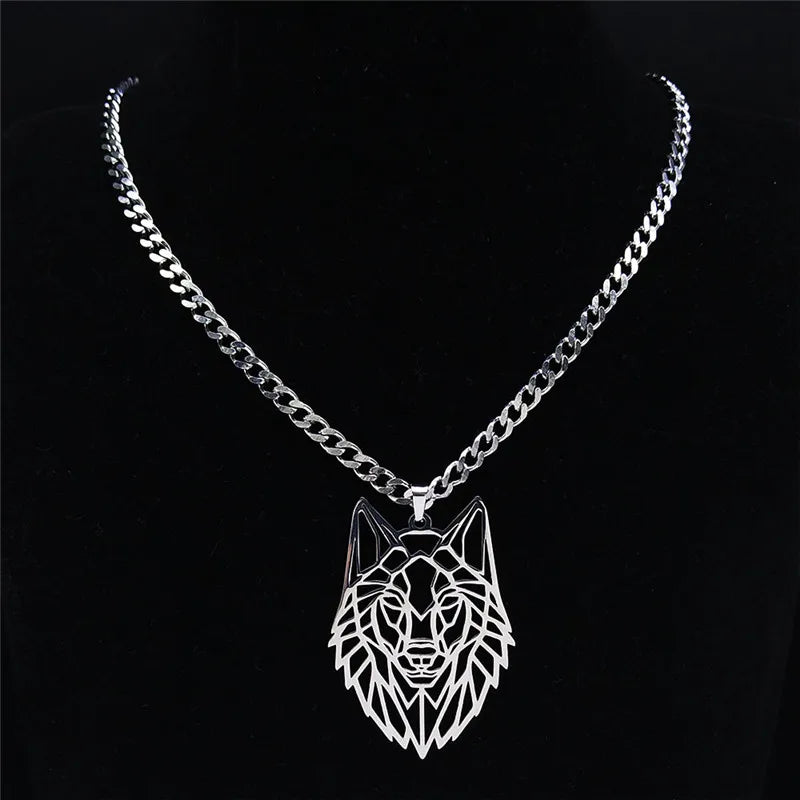 Wolf Pendant Necklace — Silver Stainless