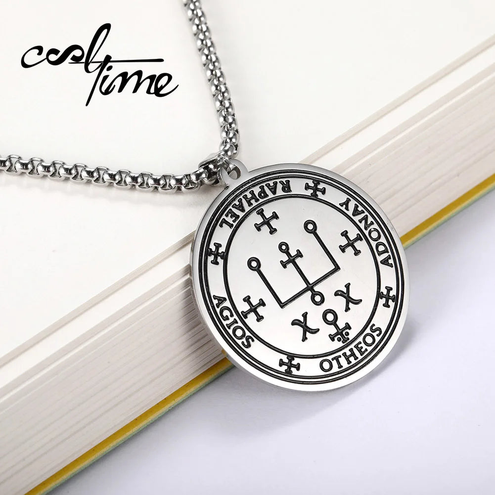 COOLTIME Supernatural Amulet Men Pendant Necklace Stainless Steel Archangel Michael Raphael Uriel Gabrie Angel Talisman