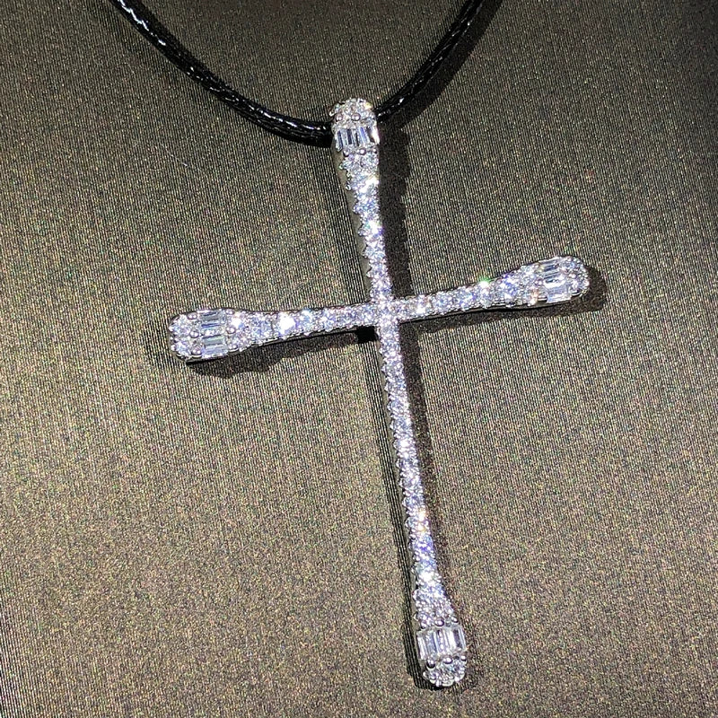 925 sterling silver classic fashion cross pendant necklace ladies white zircon party birthday sweater chain jewelry