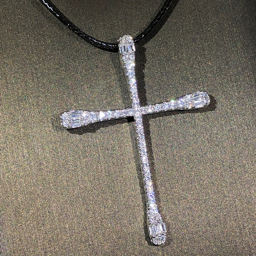 925 sterling silver classic fashion cross pendant necklace ladies white zircon party birthday sweater chain jewelry