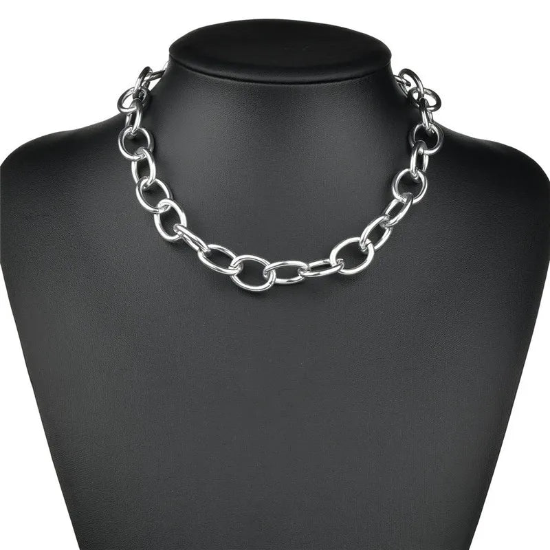 Silver-Tone Layered Lock Chain Choker Necklace