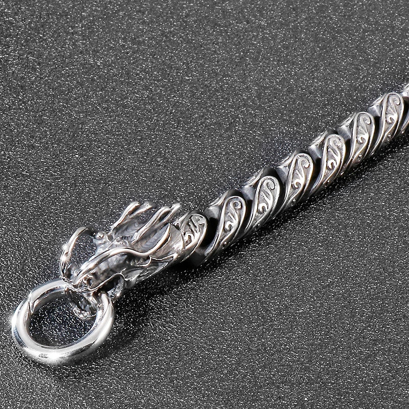 Vintage Chain Link Man Bracelet With Double Dragon Heads Solid Stainless Steel Friendship Men's Bracelets Old Metal