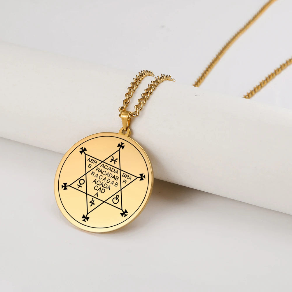 Dawapara Abracadabra Pendant Abraxas Cabalistic Magic Occult Esoteric Amulet Necklace Supernatural Stainless Steel