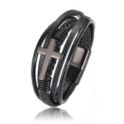 Black Multilayer Cross Letter Woven Bracelet — 316L