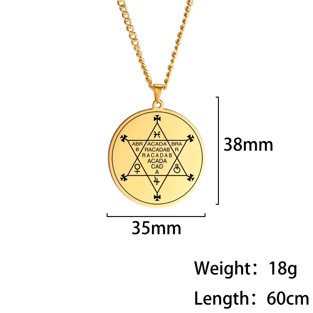 Dawapara Abracadabra Pendant Abraxas Cabalistic Magic Occult Esoteric Amulet Necklace Supernatural Stainless Steel
