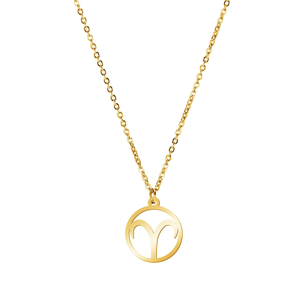 Cazador Zodiac Pendant Necklace for Women 12 Constellation Aries Pisces Gemini Chocher Stainless Steel Jewelry Gold Color Gifts