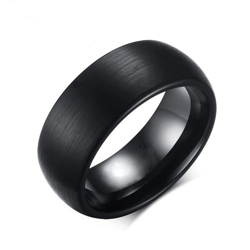 8mm Fashion Brushed Black Ring Simple Stripe Stainless Steel Ring Men Wedding Band